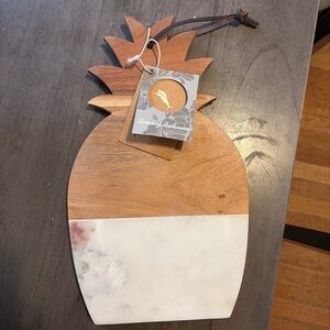 Tommy Bahama Pineapple Wood & Marble Serving Board in Natural Wood and White